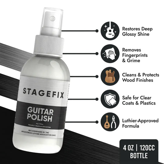 Guitar Polish & Cleaner 4oz – Non-Abrasive Formula for Electric, Acoustic & Bass – Safe on Nitro, Gloss, Satin & Matte Finishes – Removes Dirt & Fingerprints