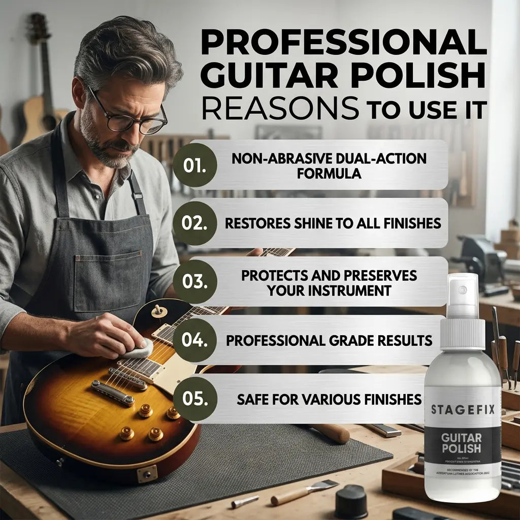 Guitar Polish & Cleaner 4oz – Non-Abrasive Formula for Electric, Acoustic & Bass – Safe on Nitro, Gloss, Satin & Matte Finishes – Removes Dirt & Fingerprints