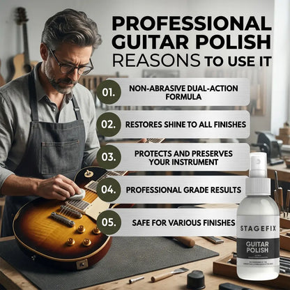 Guitar Polish & Cleaner 4oz – Non-Abrasive Formula for Electric, Acoustic & Bass – Safe on Nitro, Gloss, Satin & Matte Finishes – Removes Dirt & Fingerprints