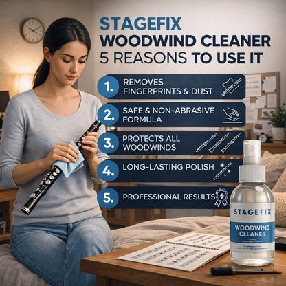Woodwind Cleaner 4oz – Non-Abrasive Exterior Cleaner for Flute, Clarinet, Oboe & Piccolo – Safely Removes Dirt, Moisture & Grime – Safe for Instrument Finishes